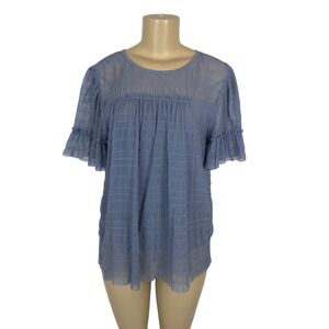 Max Studio Pleated Mesh Ruffle Short Sleeve Blouse Top Size M Coquette Feminine